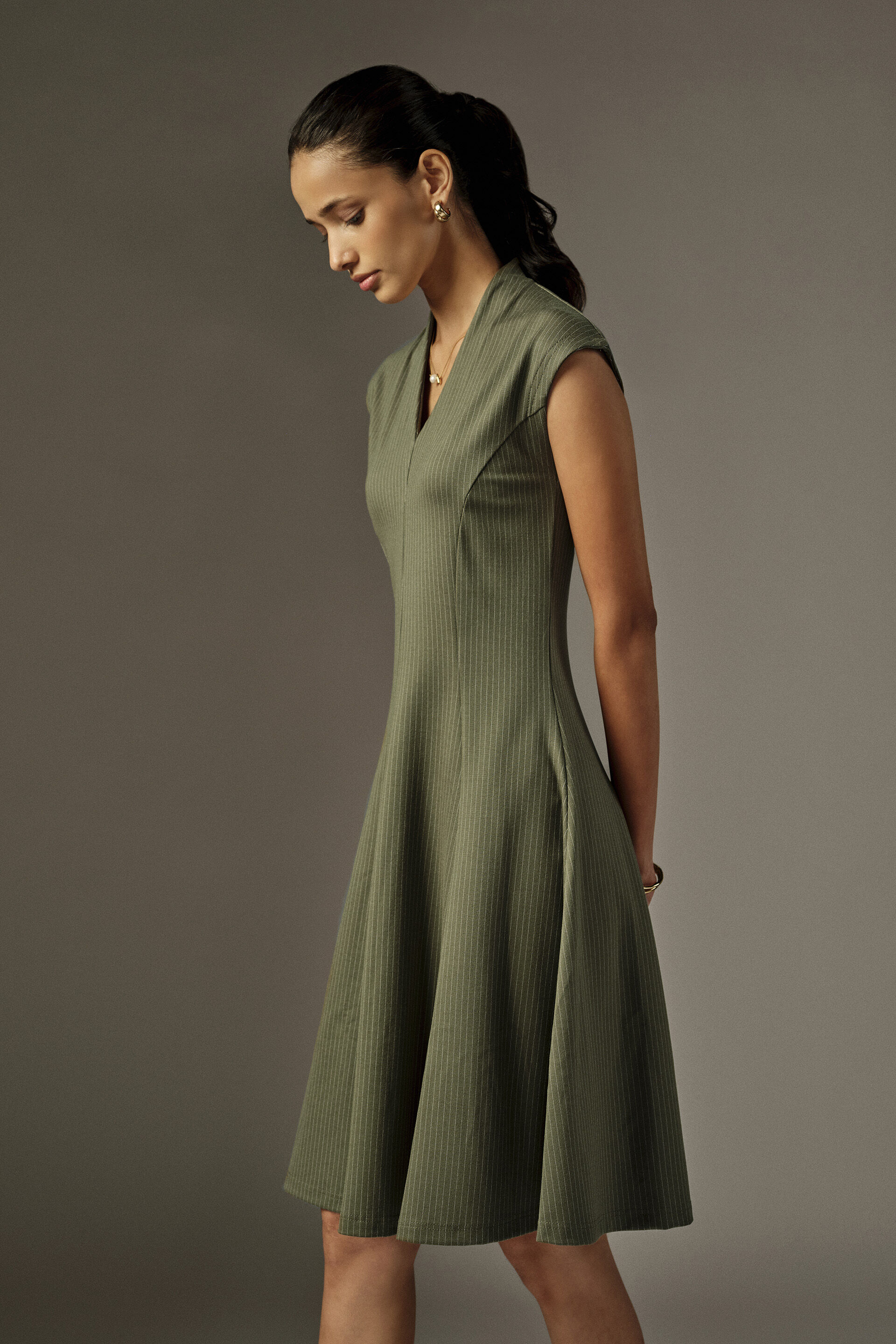 Fit & Flare Striped Mini Dress in Olive, Olive, image 3